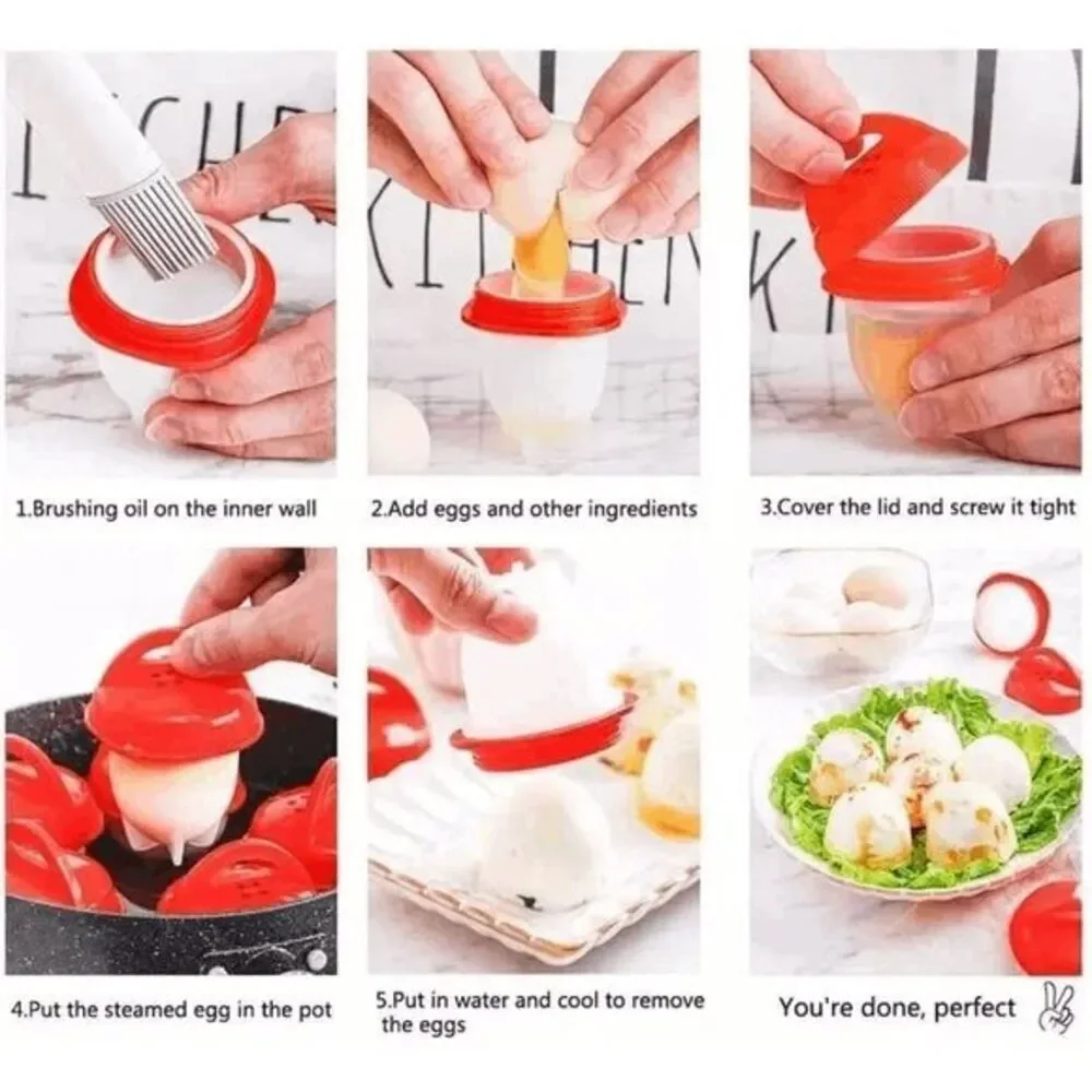 Silicone Egg Boiler Heat Resistant Cooking Cups - 6 Piece
